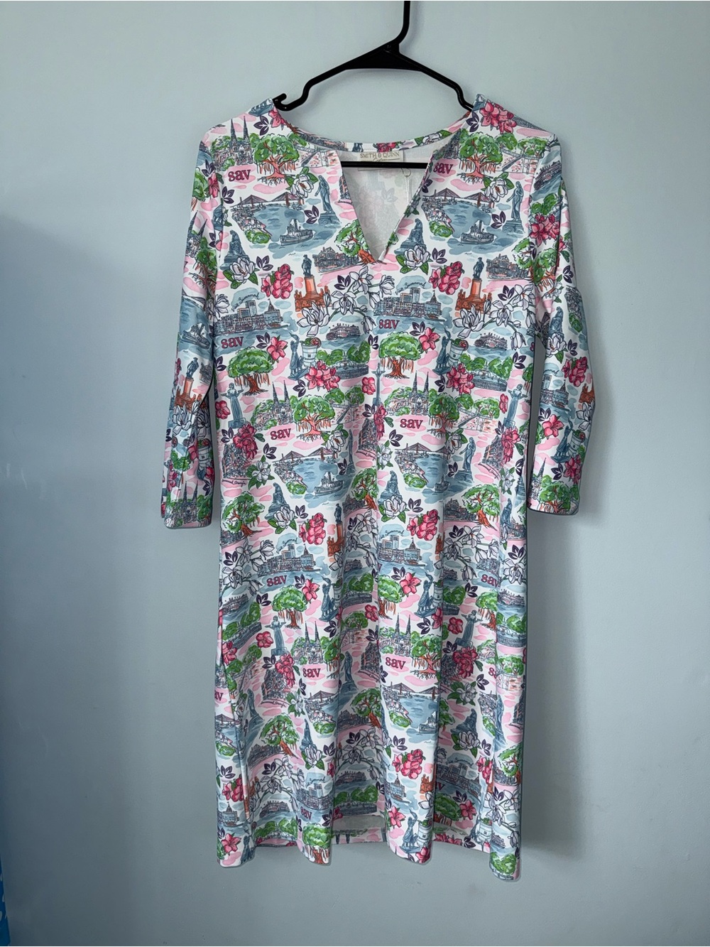 Floral Scenic Print Midi Dress - Pink & Green